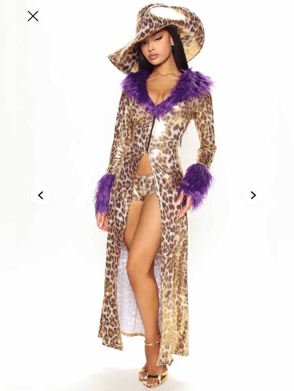 NWT Fashion Nova Made of Money 3 Piece Costume Set Halloween Leopard Gold Purple